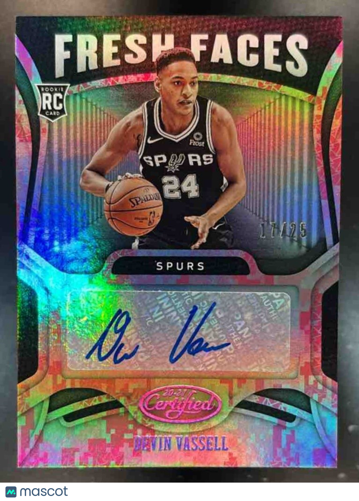 2020-21 Panini Certified Devin Vassell Fresh Faces Signatures Camo /25 RC Spurs