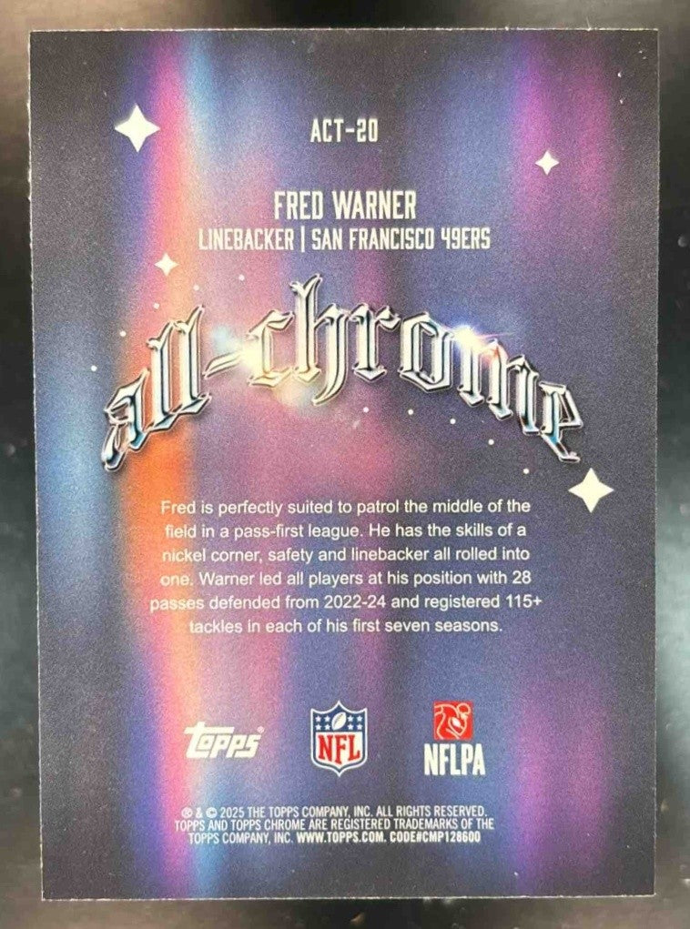 2025 Topps Chrome Fred Warner All Team Yellow Refractor /275 San Francisco 49ers