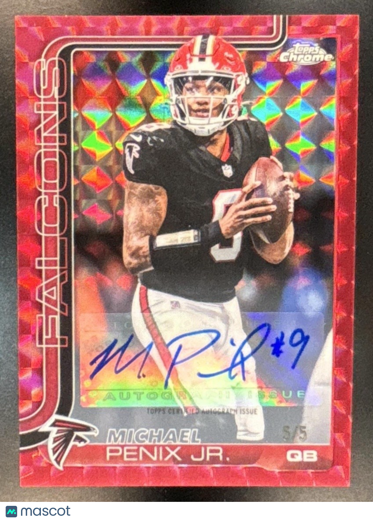 2025 Topps Chrome Michael Penix Jr. Auto Red Geometric Refractor 5/5 Falcons