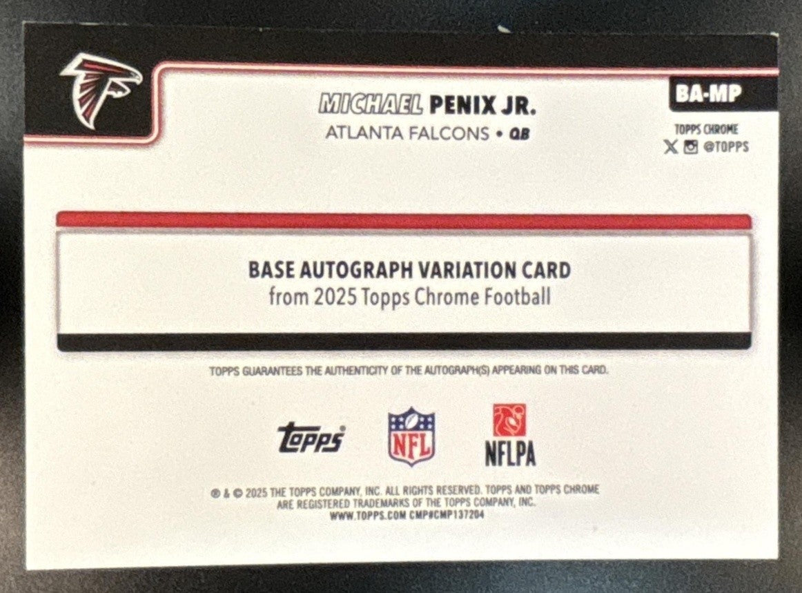 2025 Topps Chrome Michael Penix Jr. Auto Red Geometric Refractor 5/5 Falcons