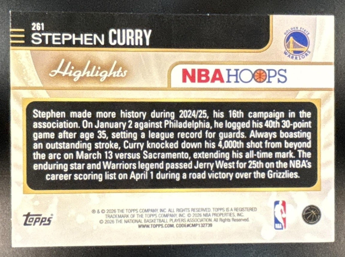 2025-26 Topps Hoops Stephen Curry Pixel Burst Green /75 #261 Warriors