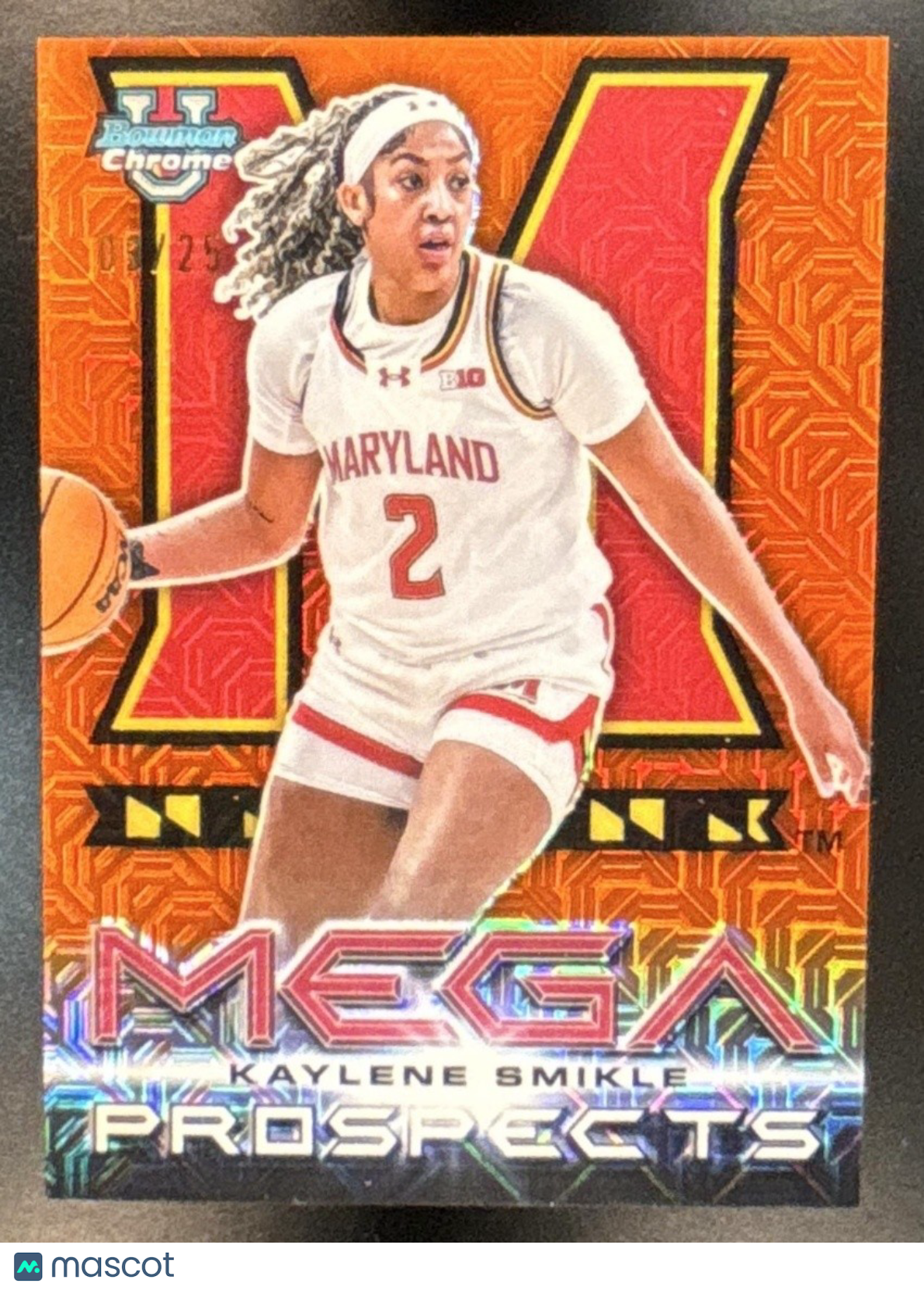 2025-26 Bowman Kaylene Smikle Mega Prospects Orange Mojo /25 Maryland Terrapins