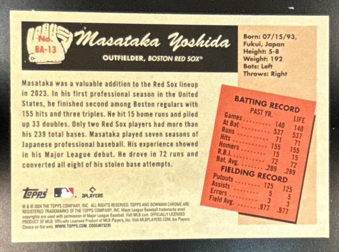 2024 Bowman Masataka Yoshida 55 Anime #BA-13 Boston Red Sox