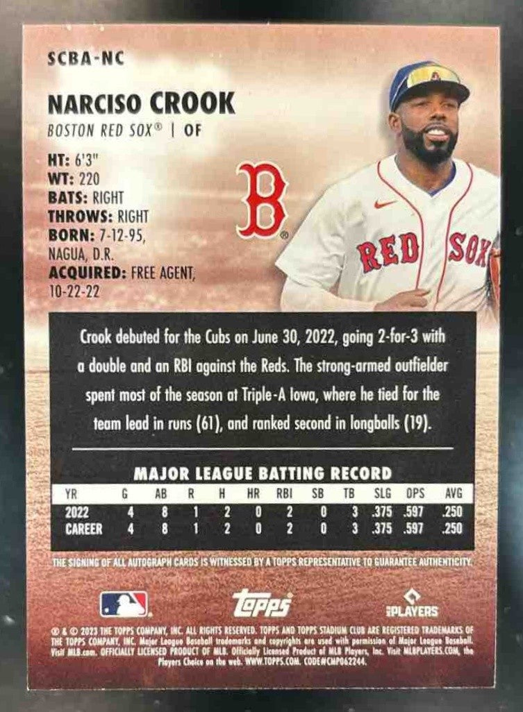 2023 Topps Stadium Club Narciso Crook Auto #SCBA-NC RC Boston Red Sox