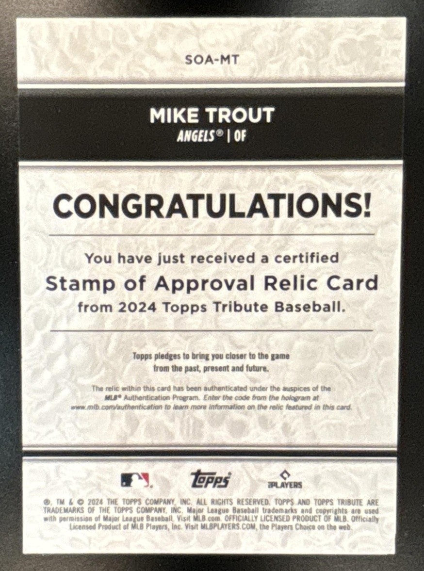 2024 Topps Tribute Mike Trout Stamp of Approval Relics Green /99 Angels