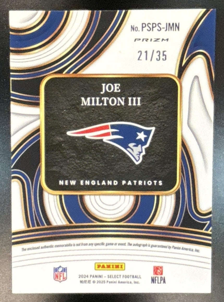 2024 Select Joe Milton III Prime Selections Patch Auto /35 MEM RC Patriots