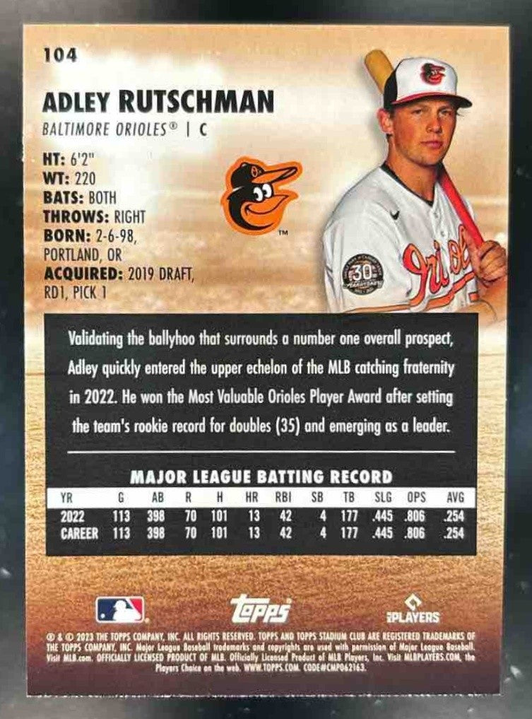 2023 Topps Stadium Club Adley Rutschman #104 RC Baltimore Orioles