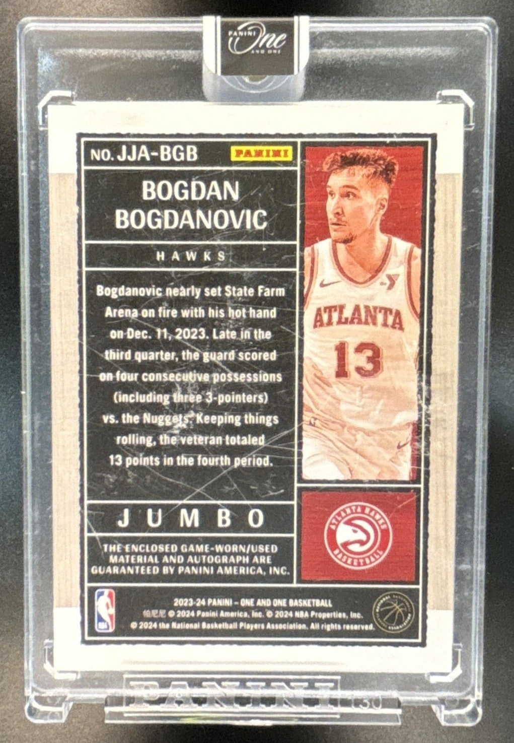 2023-24 Panini One and One Jumbo Patch Auto /99 Bofdan Bogdanovic Atlanta Hawks