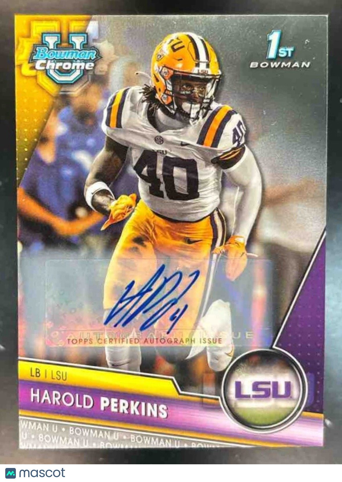 2023 Bowman University Chrome Harold Perkins Prospect Auto #41 LSU Tigers