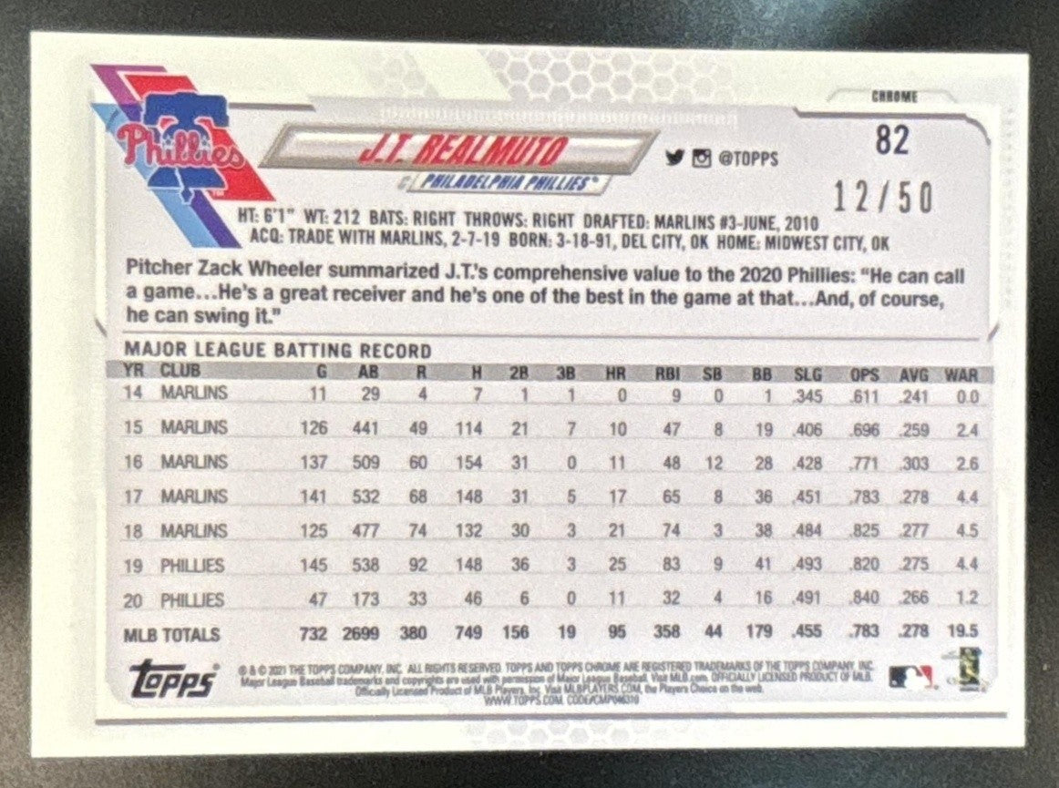 2021 Topps Chrome J.T. Realmuto Gold Refractor /50 #82 Philadelphia Phillies