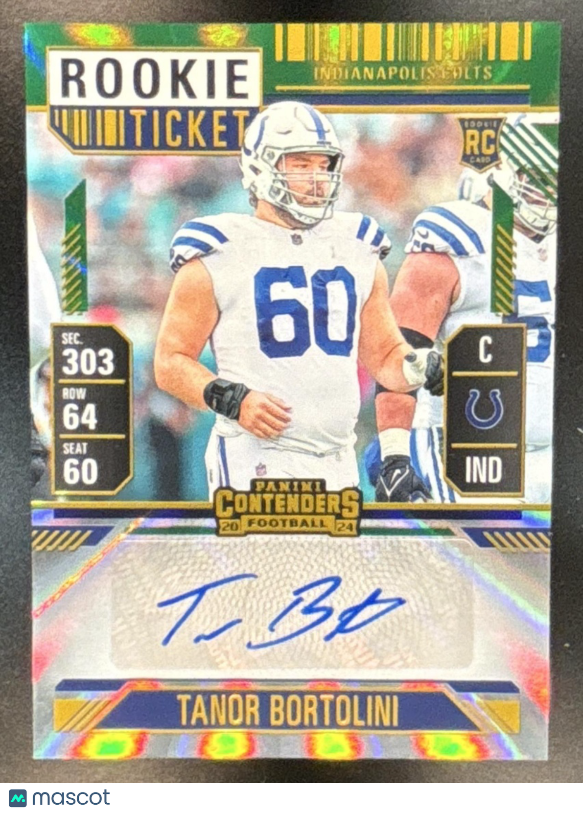 2024 Panini Contenders Tanor Bortolini Rookie Ticket Auto Green / Gold RC Colts