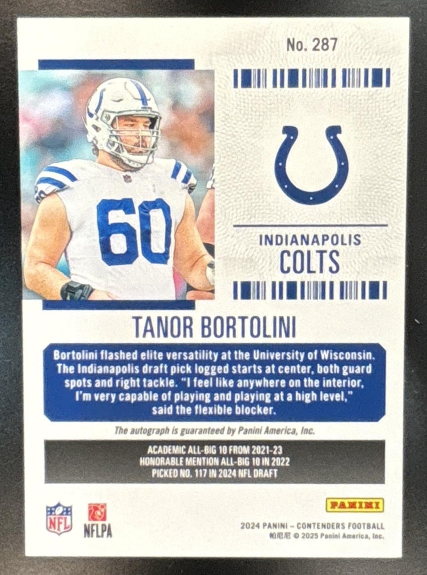 2024 Panini Contenders Tanor Bortolini Rookie Ticket Auto Green / Gold RC Colts