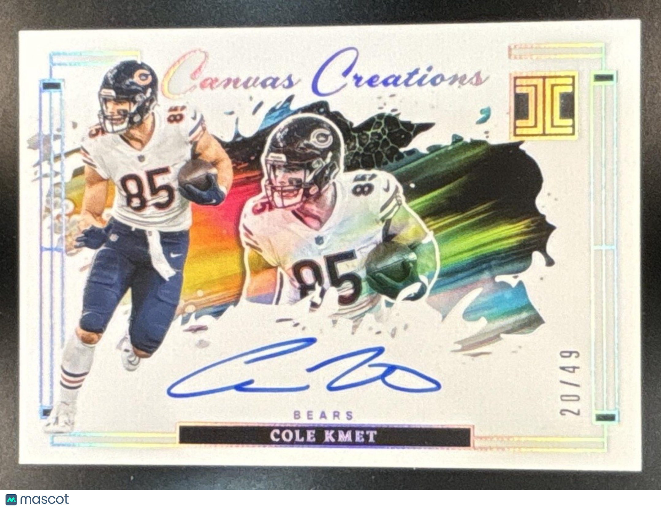 2024 Panini Impeccable Cole Kmet Canvas Creations Signature Silver /49 Auto