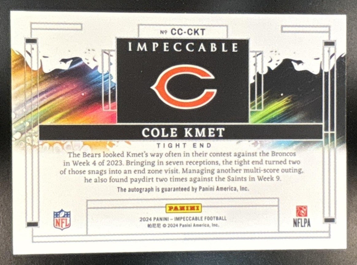 2024 Panini Impeccable Cole Kmet Canvas Creations Signature Silver /49 Auto