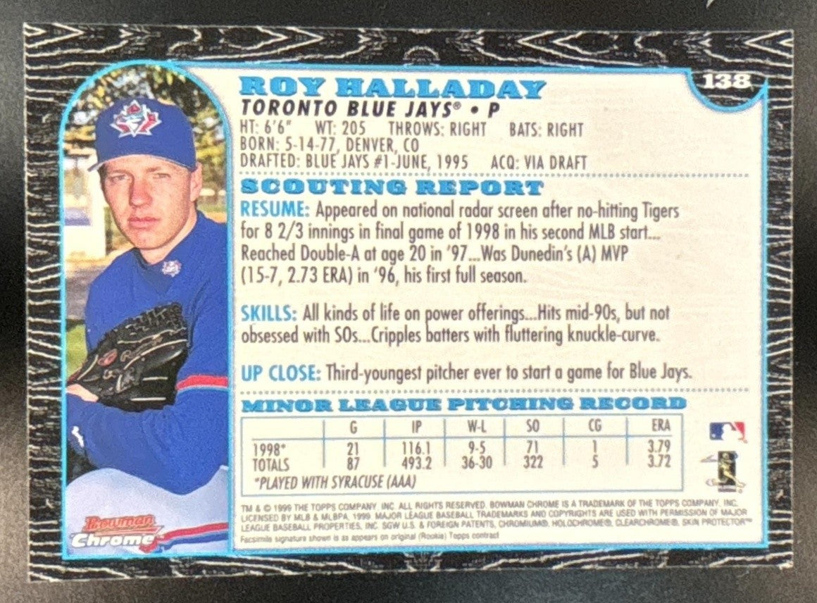 1999 Bowman Chrome Roy Halladay #138 Toronto Blue Jays