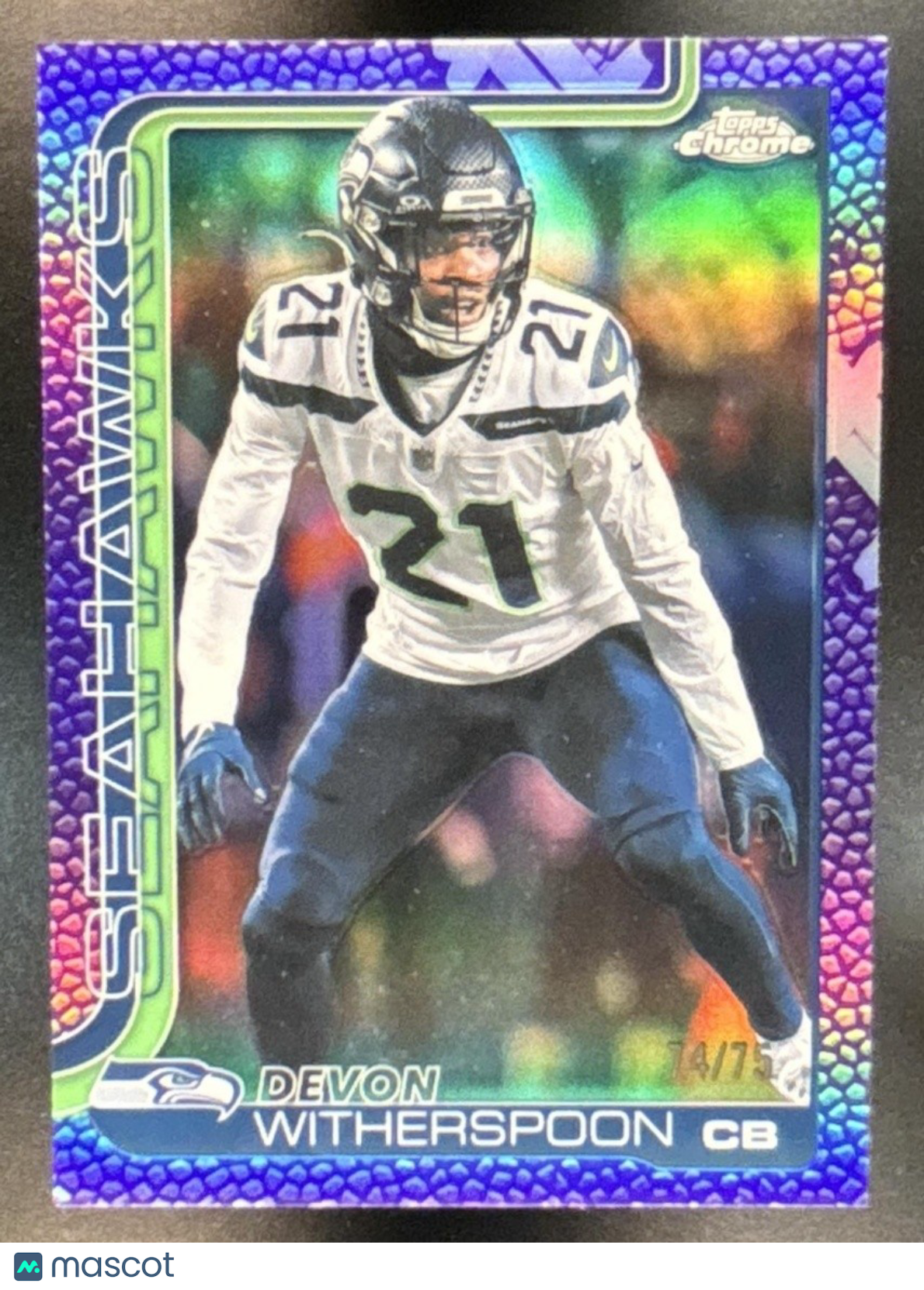 2025 Topps Chrome Devon Witherspoon Football Leather Purple /75 #277 Seahawks