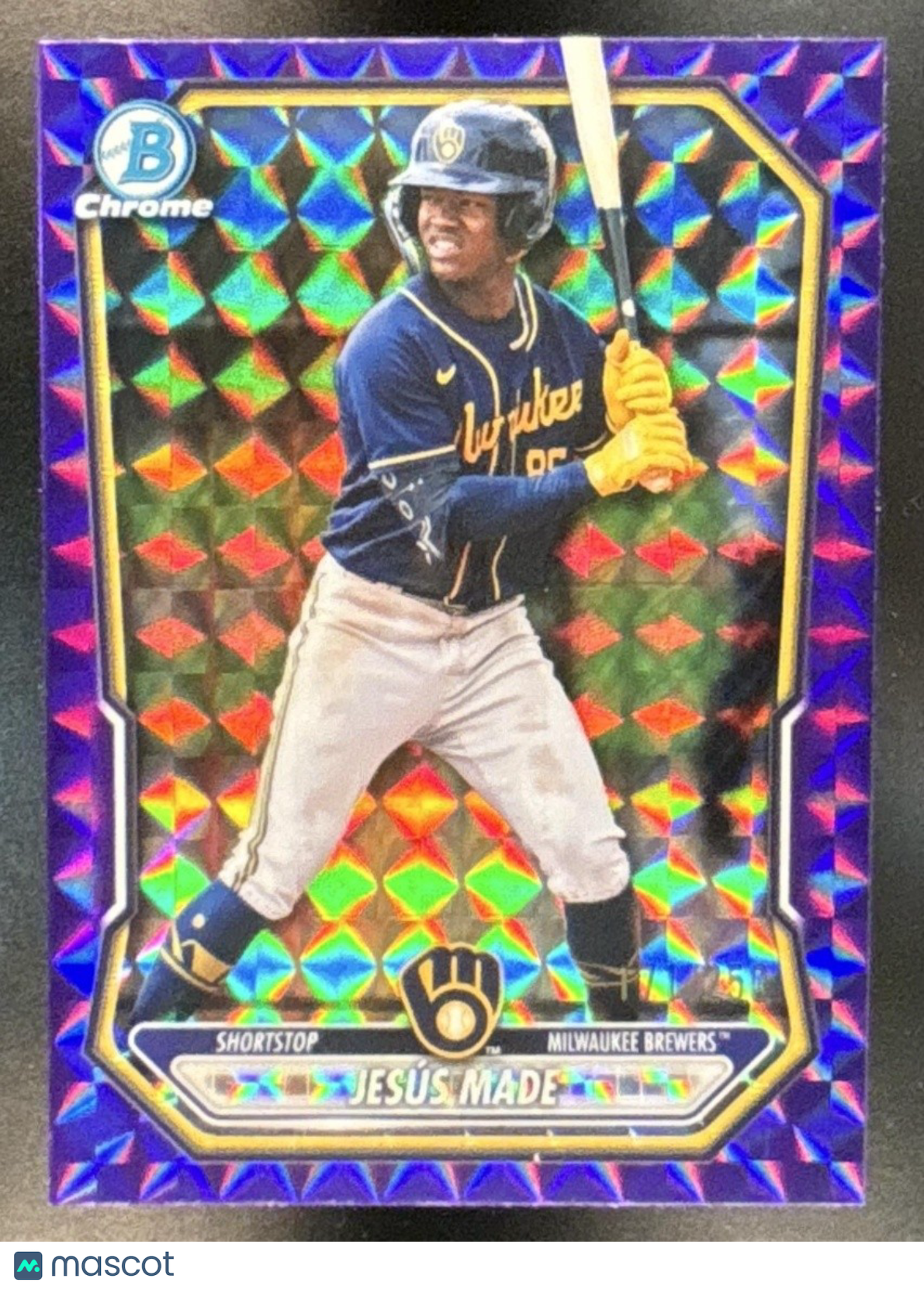2026 Bowman Jesus Made Chrome Prospects Purple Geometric /250 #BCP-96 Brewers