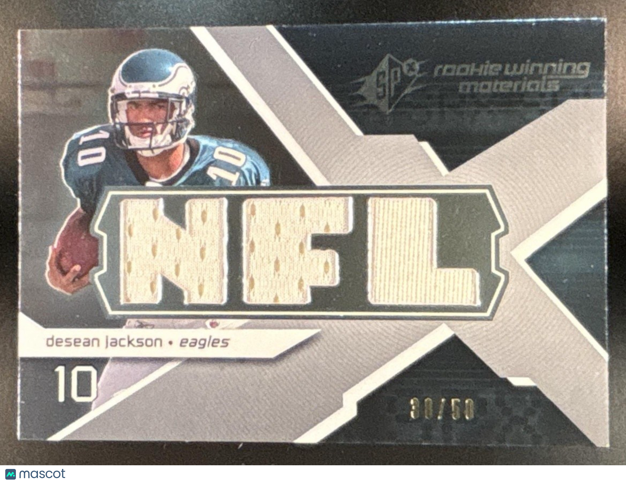 2008 SPx DeSean Jackson Rookie Materials NFL Letters Triple /50 MEM RC Eagles