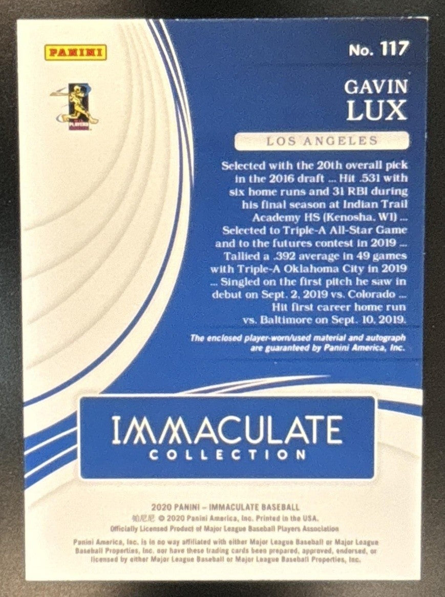 2020 Immaculate Collection Gavin Lux Patch Auto Black /10 #117 MEM RC Dodgers