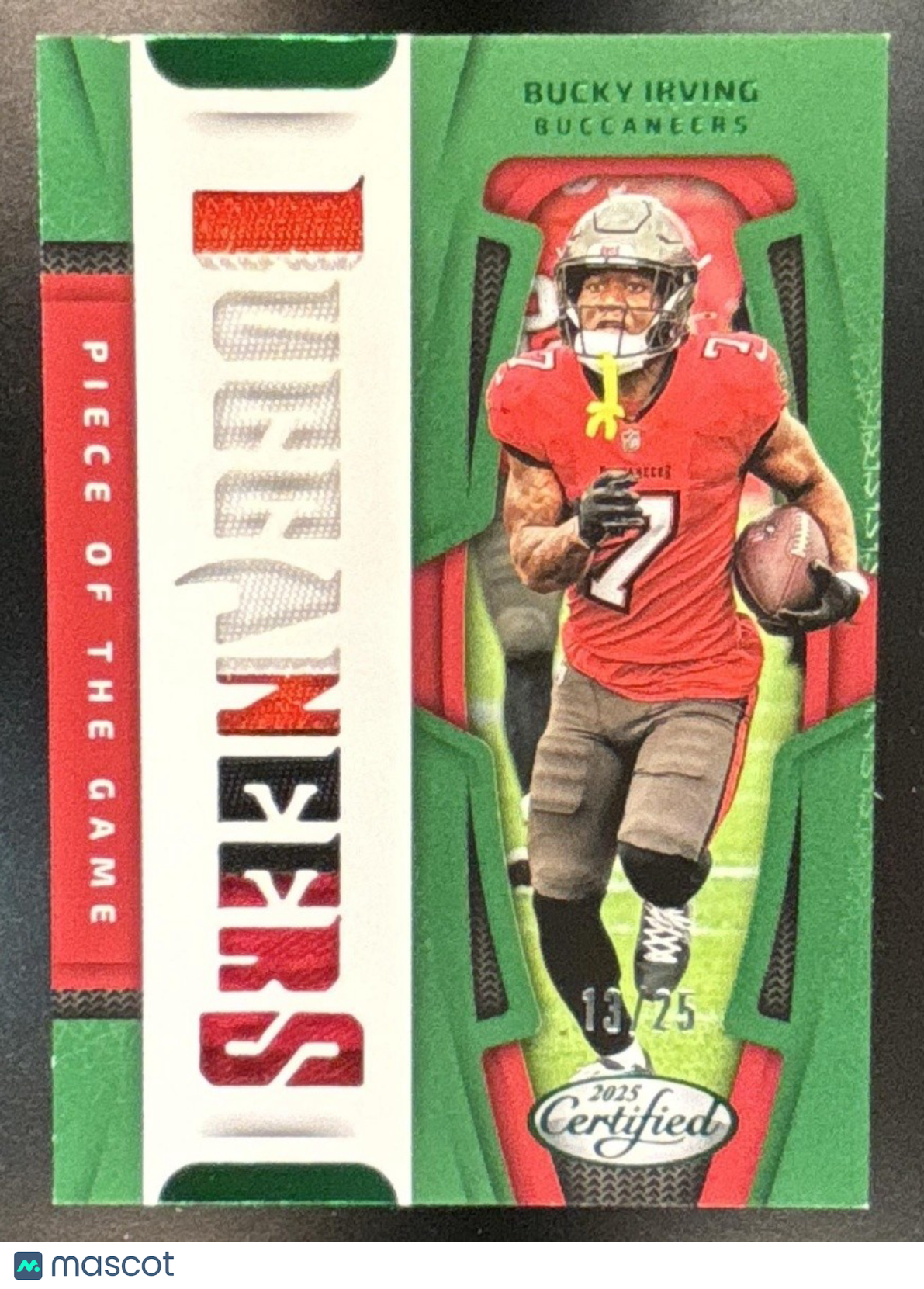 2025 Panini Certified Bucky Irving Piece of the Game Green /25 MEM Buccaneers