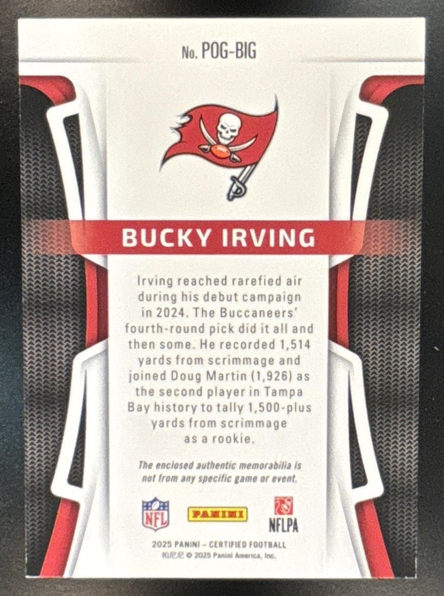 2025 Panini Certified Bucky Irving Piece of the Game Green /25 MEM Buccaneers