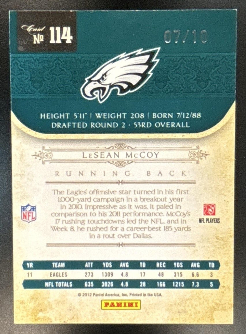 2011 Panini Playoff National Treasures LeSean McCoy Century Gold /10 #114 Eagles