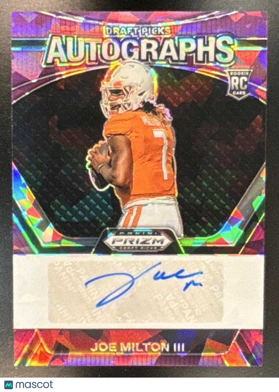2024 Prizm Collegiate Draft Joe Milton III Pick Auto Purple Ice /99 RC Tennessee