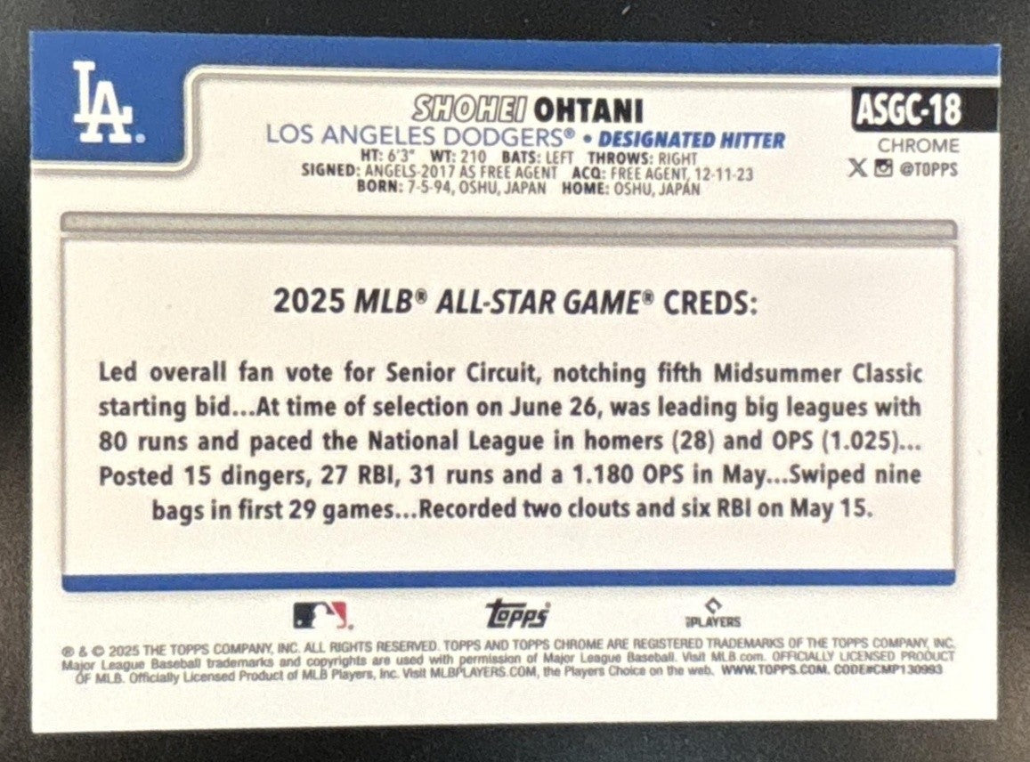 2025 Topps Chrome Update Shohei Ohtani All-Star Game #ASGC-18 Dodgers