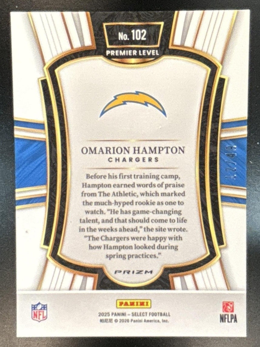 2025 Panini Select Omarion Hampton Neon Green /49 #102 RC Los Angeles Chargers
