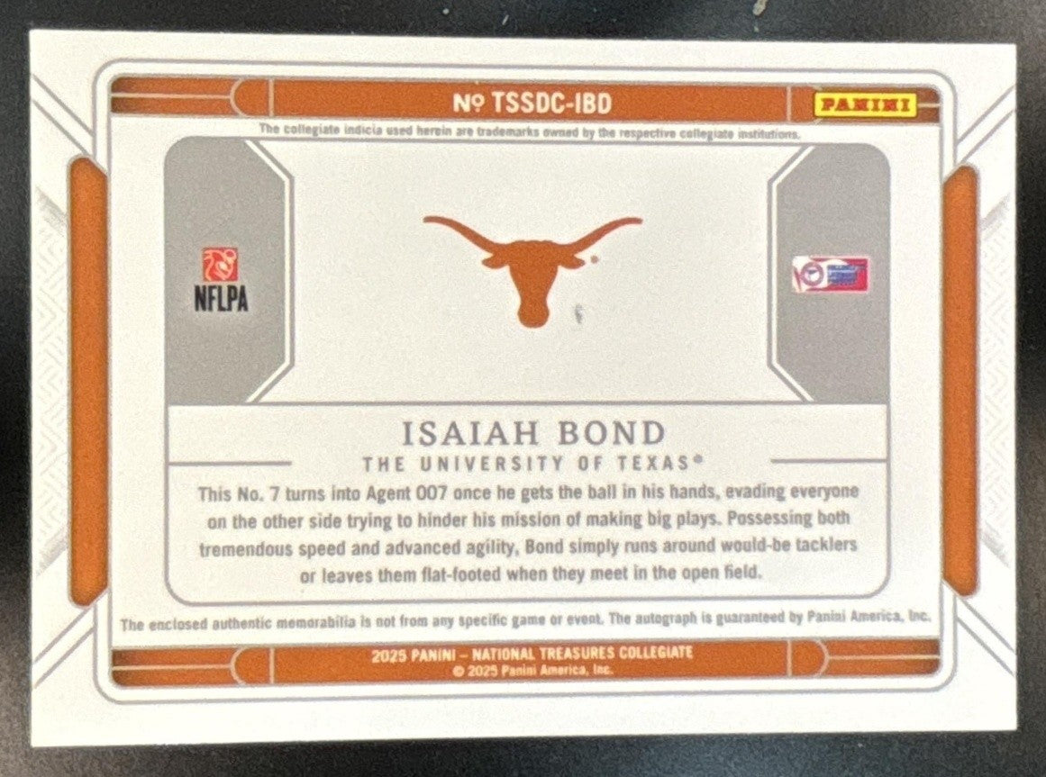 2025 National Treasures Collegiate Isaiah Bond "Honk Em Horns" Patch Auto /10