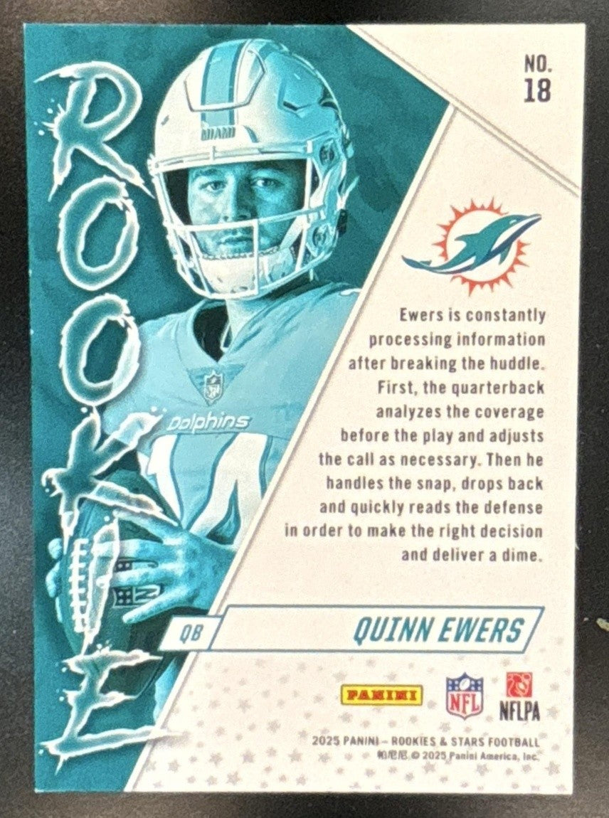2025 Panini Rookies & Stars Quinn Ewers Rookie Gold 10/10 #18 RC Miami Dolphins
