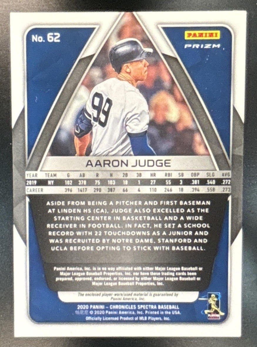 2020 Chronicles Aaron Judge Spectra Silhouettes Relics #62 MEM New York Yankees
