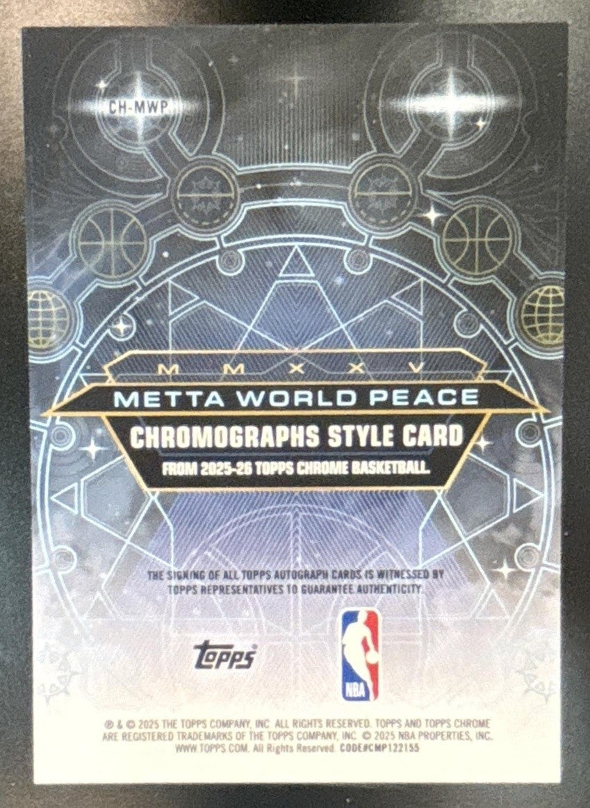 2025-26 Topps Chrome Metta World Peace Chromograph Orange Auto /25 Lakers