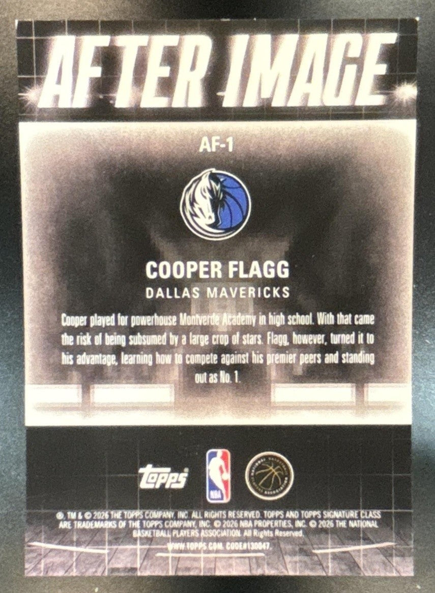 2025-26 Topps Signature Class Cooper Flagg After Image Orange /50 RC Mavericks
