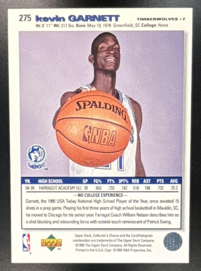 1995-96 Upper Deck Collector's Choice Kevin Garnett Platinum Players Club 275 RC