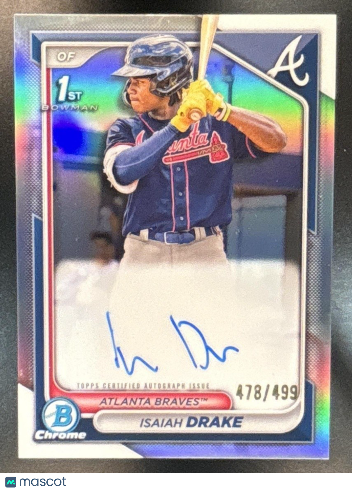 2024 Bowman Isaiah Drake Chrome Auto Refractor /499 1st Prospect Atlanta Braves