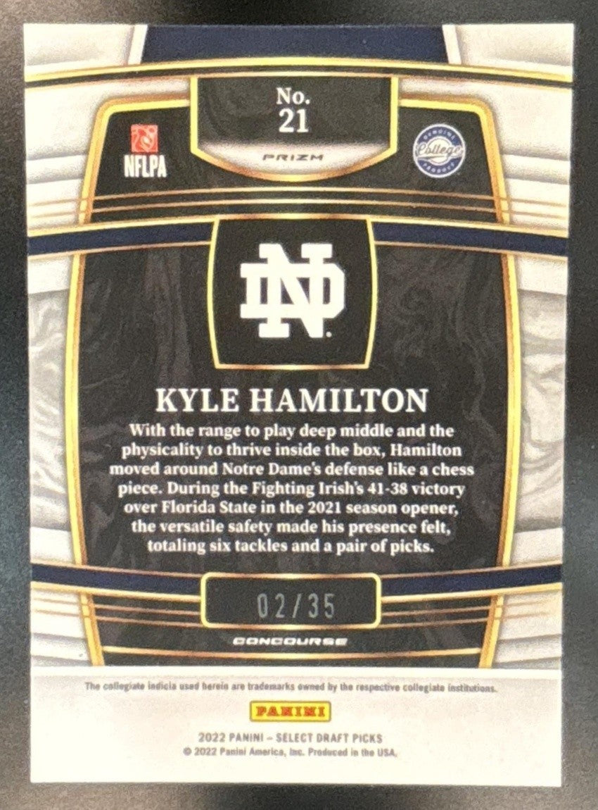 2022 Panini Select Draft Picks Kyle Hamilton White Prizm /35 #21 RC