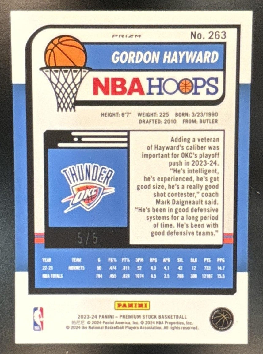 2023-24 Hoops Premium Stock Gordon Hayward Neon Green 5/5 Oklahoma City Thunder