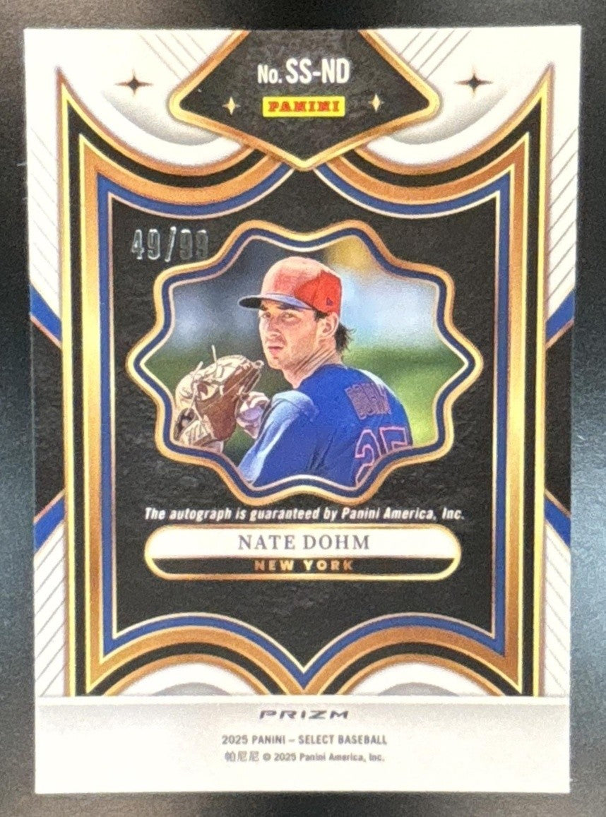2025 Panini Select Nate Dohm Signature Selections Red /99 Auto New York Mets