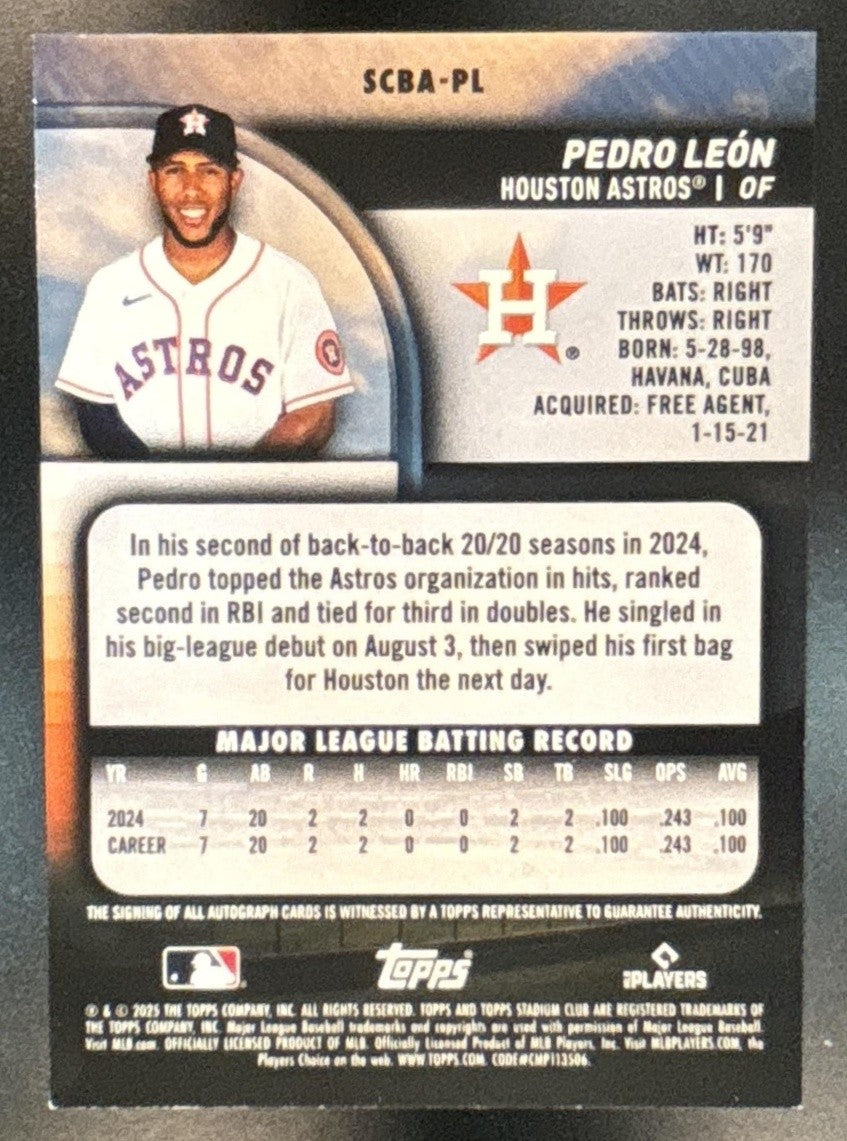 2025 Topps Stadium Club Pedro Leon Auto #SCBA-PL Houston Astros