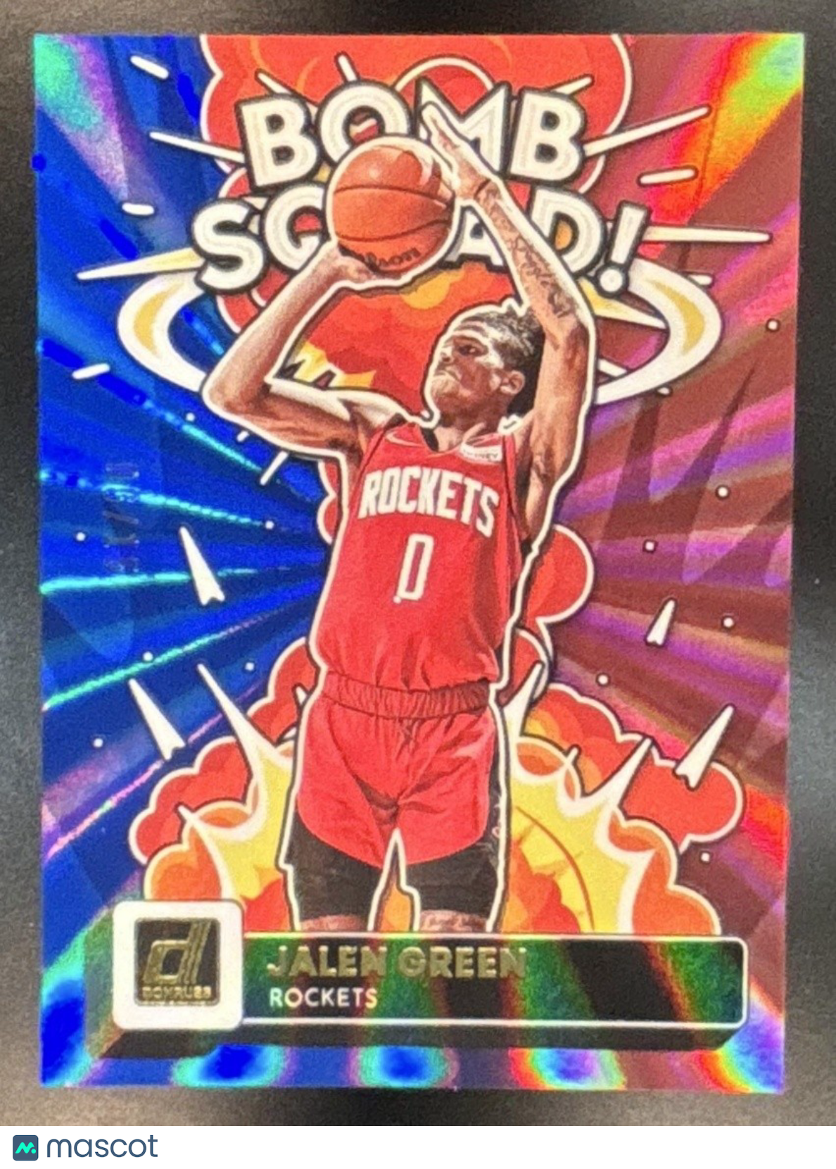2022-23 Donruss Jalen Green Bomb Squad Holo Laser Red/Blue /15 #8 Rockets