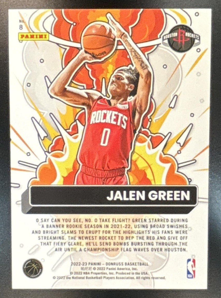 2022-23 Donruss Jalen Green Bomb Squad Holo Laser Red/Blue /15 #8 Rockets