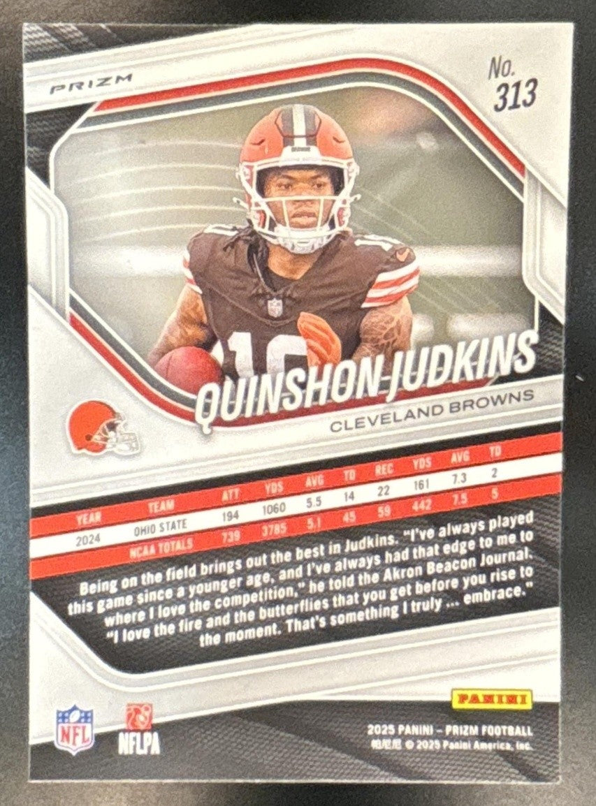 2025 Panini Prizm Quinshon Judkins Black & Red Checker #313 RC Cleveland Browns