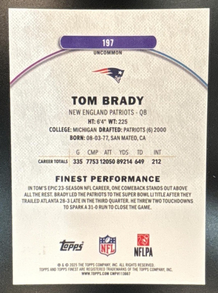 2025 Topps Finest Tom Brady Blue X-Fractor /75 #197 New England Patriots