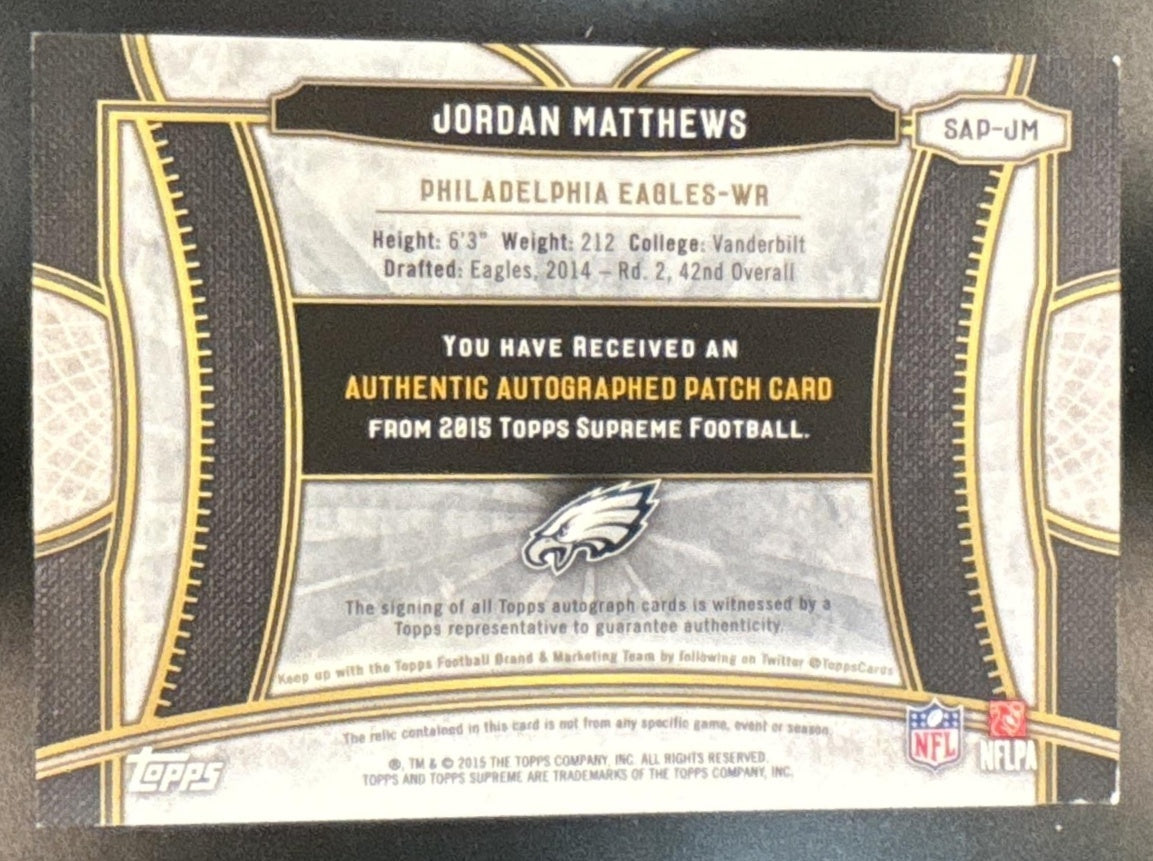 2015 Topps Supreme Jordan Matthews Auto Patch /45 #SAP-JM Philadelphia Eagles