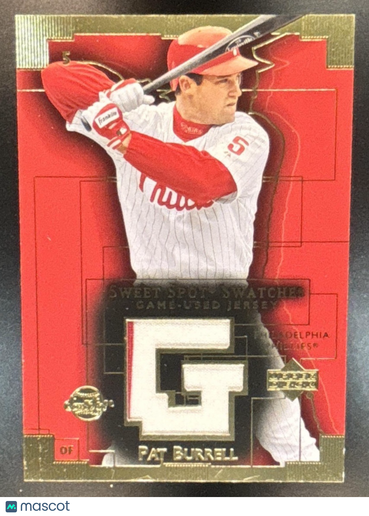2003 Upper Deck Sweet Spot Swatches Game Used Jersey Pat Burrell MEM Phillies