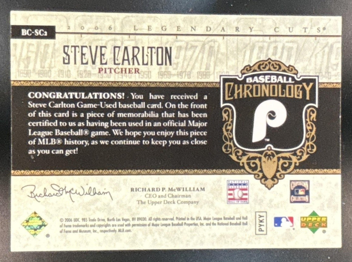 2006 SP Legendary Cuts Steve Carlton Baseball Chronology Materials Phillies