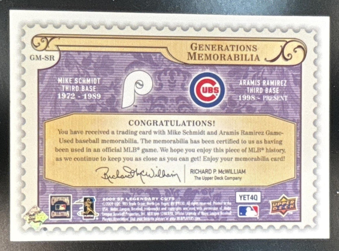 2009 SP Legendary Cuts Aramis Ramirez Mike Schmidt Generations Dual Memorabilia