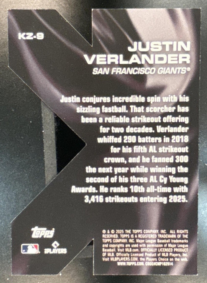 2025 Topps Justin Verlander K Zone #KZ-9 San Francisco Giants