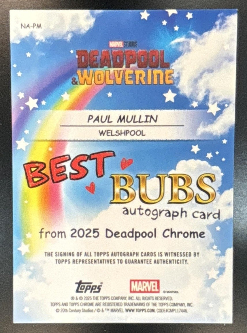 2025 Topps Chrome Deadpool Paul Mullin Best Bubs Auto Red & Black Wave /5 #NA-PM